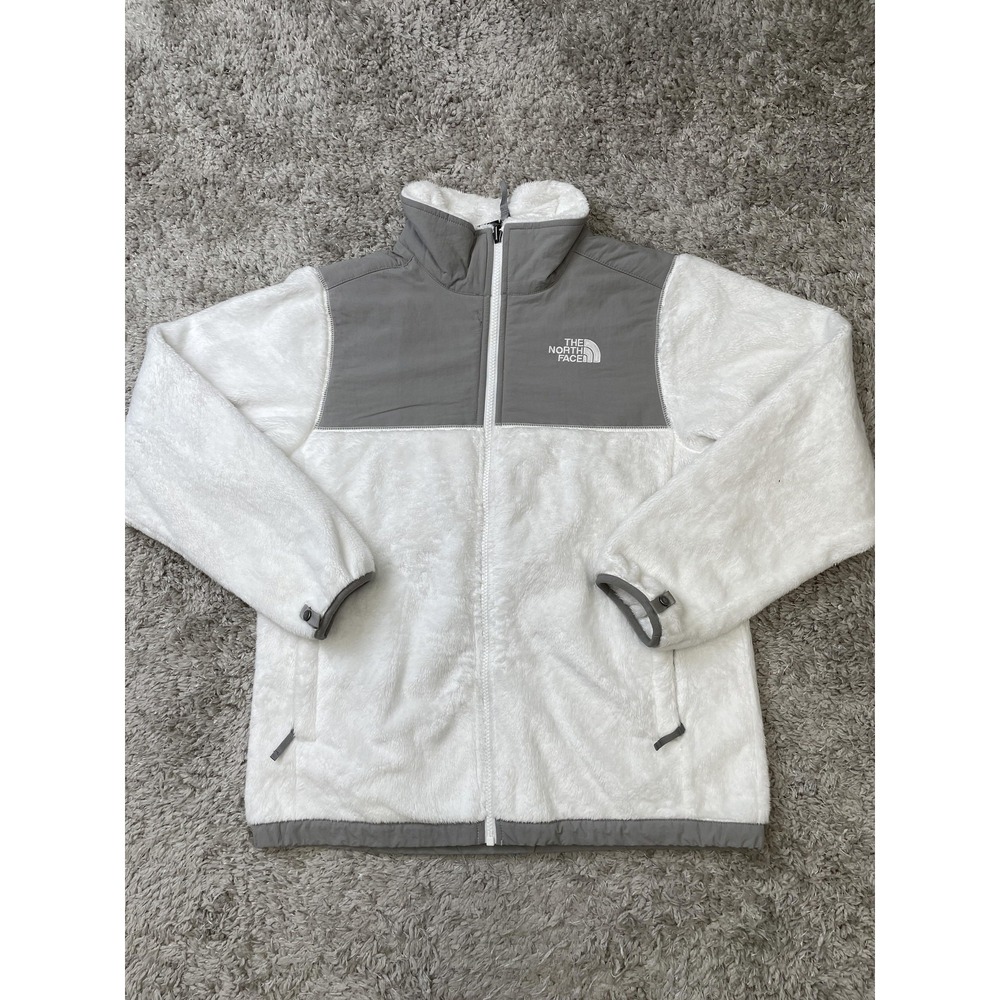 The North Face Jacket Girls XL (18) White Gray Fleece Full Zip Nylon Yoke AQLK